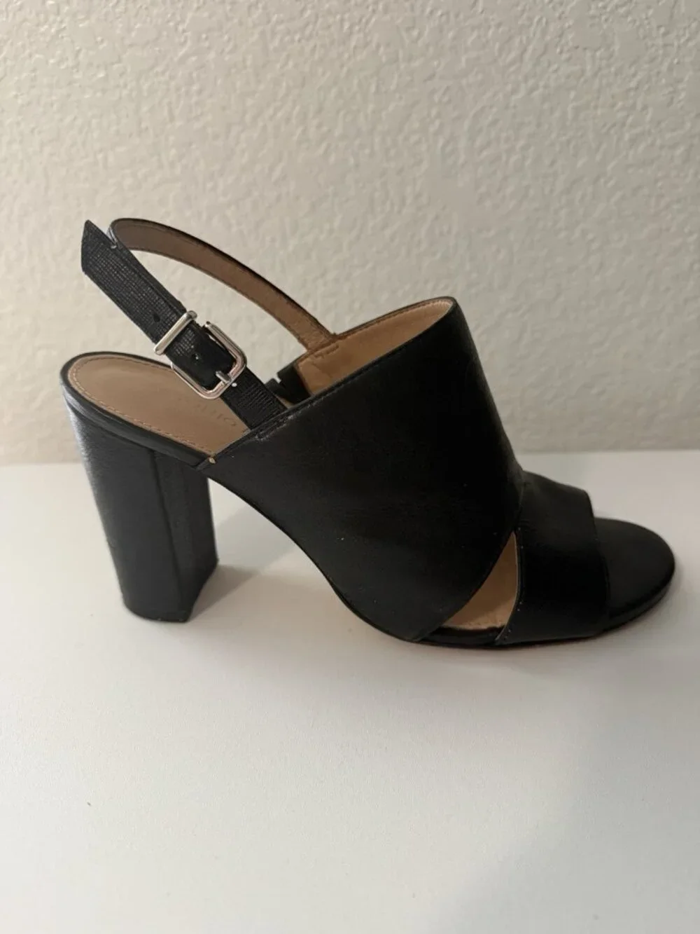 ANTONIO MELANI Women's Sz 7.5 Haines Sexy Black Leather OPEN TOE HEELED Sandals